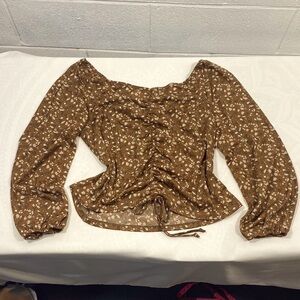 “ ripe” brown floral bohemian long sleeve blouse with floral pattern​​​​​​​​​​